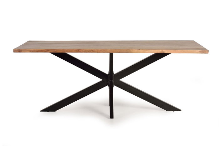 GINER Y COLOMER Table de salle à manger en acacia naturel et pieds en métal noir